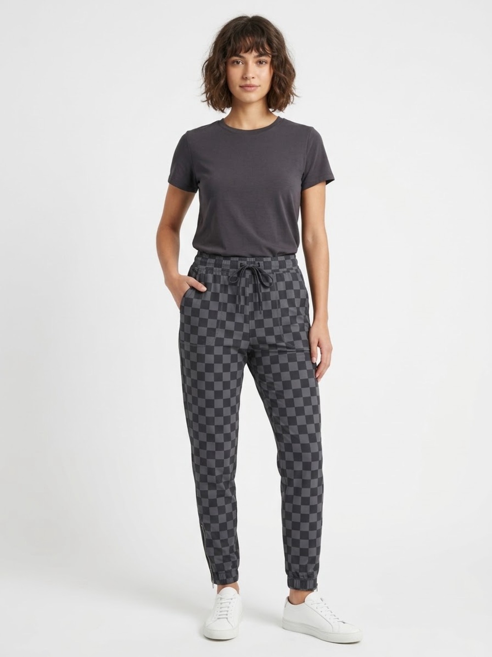 Albion Fit Jetsetter Joggers Slate Checkers Silver Zipper M